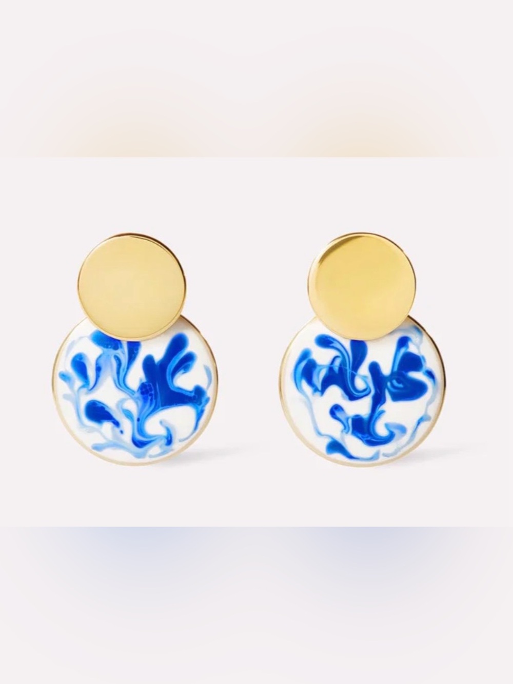 Ana Luisa Gold with Blue Swirl Enamel Discs Chinoiserie Earrings